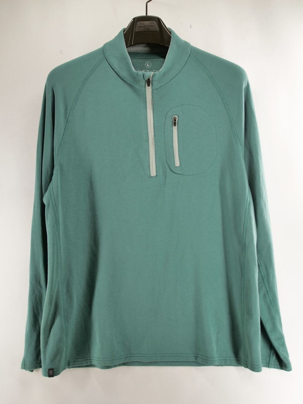 Free Fly Mens L Bamboo Heritage Fleece Quarter Zip Pullover Green Jacket Pocket